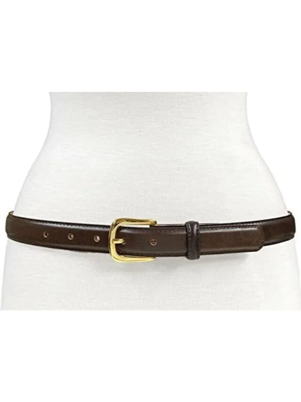 Full-Grain Cowhide Leather Dress Belt with Solid Brass Gold Buckle - 1-3/8